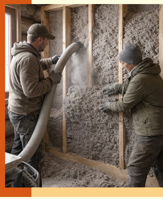 Утепление бревенчатого дома эковатой в Белореченске