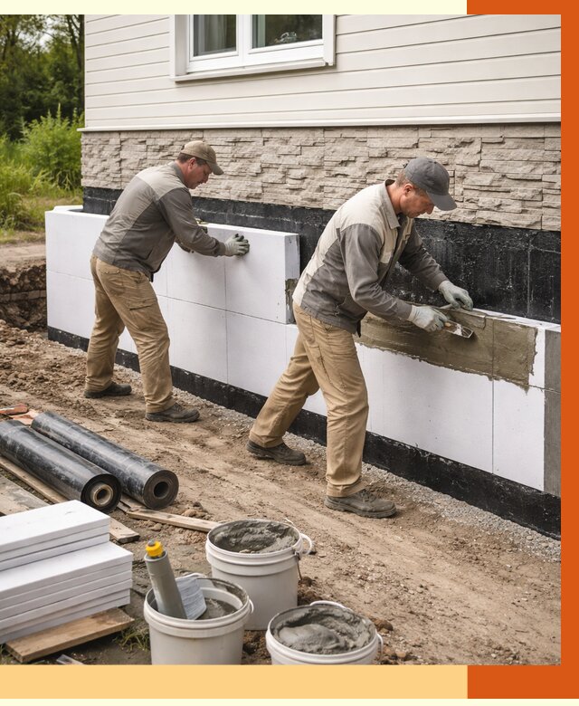 Утепление фундамента снаружи в Белореченске от 4260 руб. за м² | ТепломастерБлч