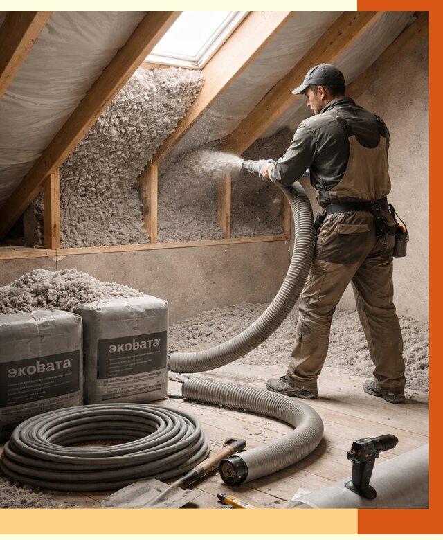 Утепление мансарды эковатой в Белореченске от 2232 руб/м2 — монтаж, задувка, цена | ТепломастерБлч