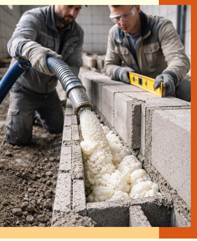 Заполнение колодцевой кладки ППУ в Белореченске от 4260 руб. за м2 | ТепломастерБлч