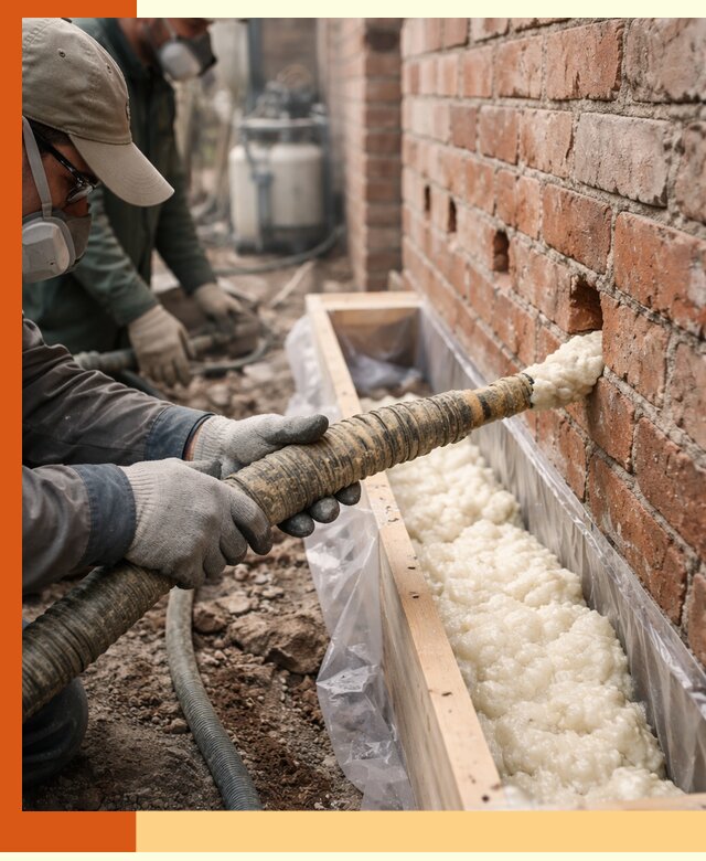 Заливка ППУ в пустоты кирпичной стены в Белореченске