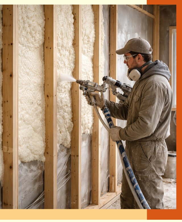 Утепление каркасной стены ППУ в Белореченске от 4311 руб./м2 под ключ | ТепломастерБлч