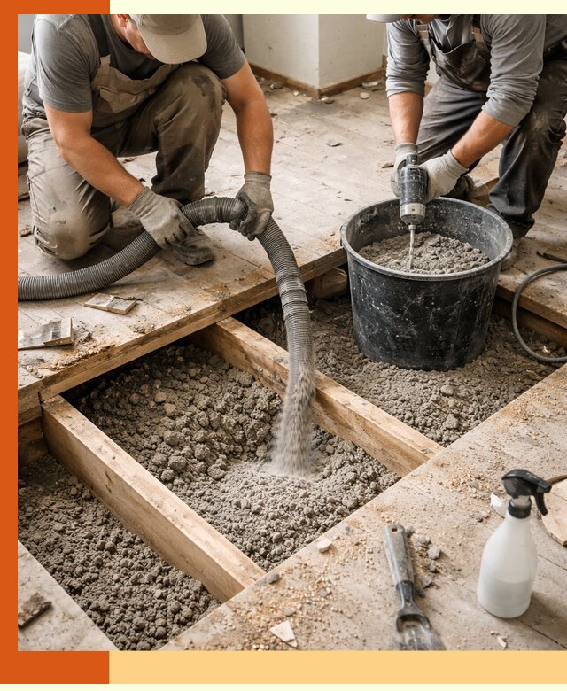 Заполнение пустот пола в Белореченске полиуретаном и пенополистиролом