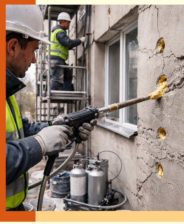 Заполнение пустот в фасаде и утепление стен в Белореченске