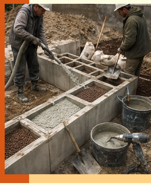 Заполнение полостей фундамента в Белореченске герметичным утеплением и повышением прочности
