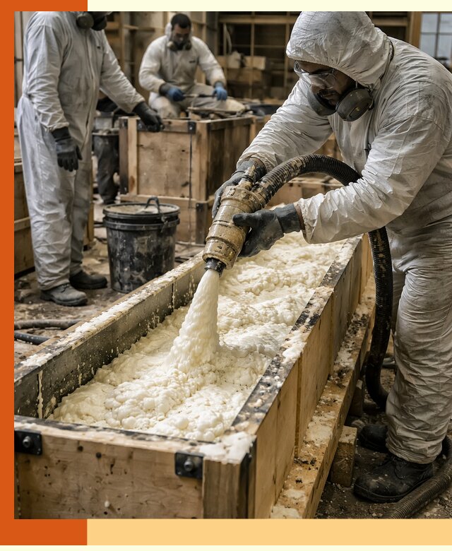 Заливка пенополиуретана в формы для утепления в Белореченске